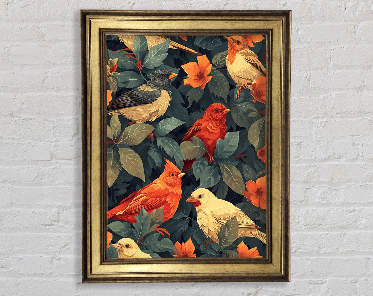 Decorative Birds Orange Framed Print