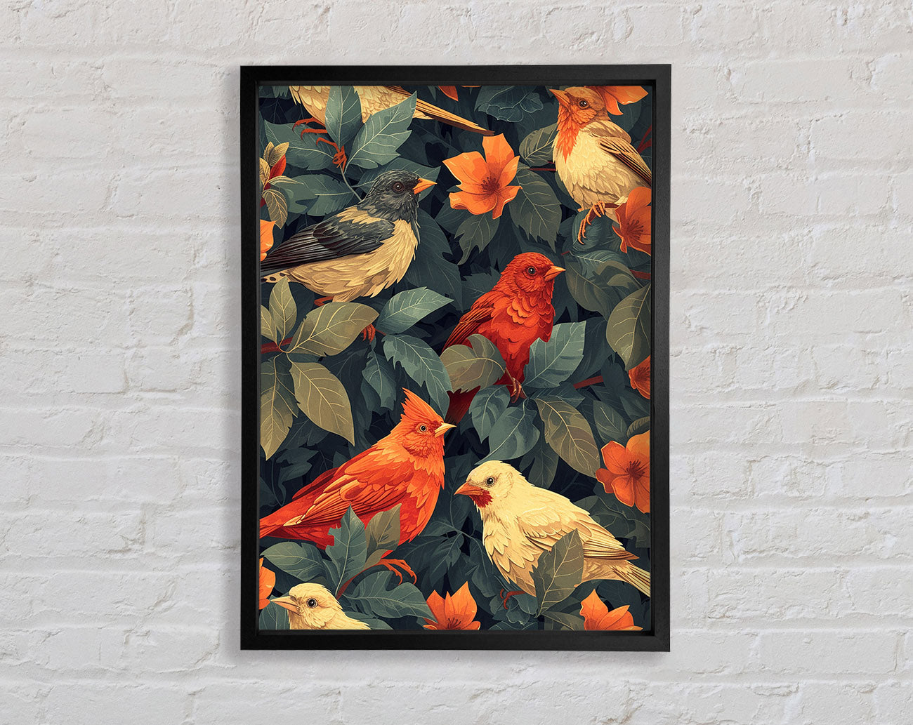 Decorative Birds Orange Framed Print