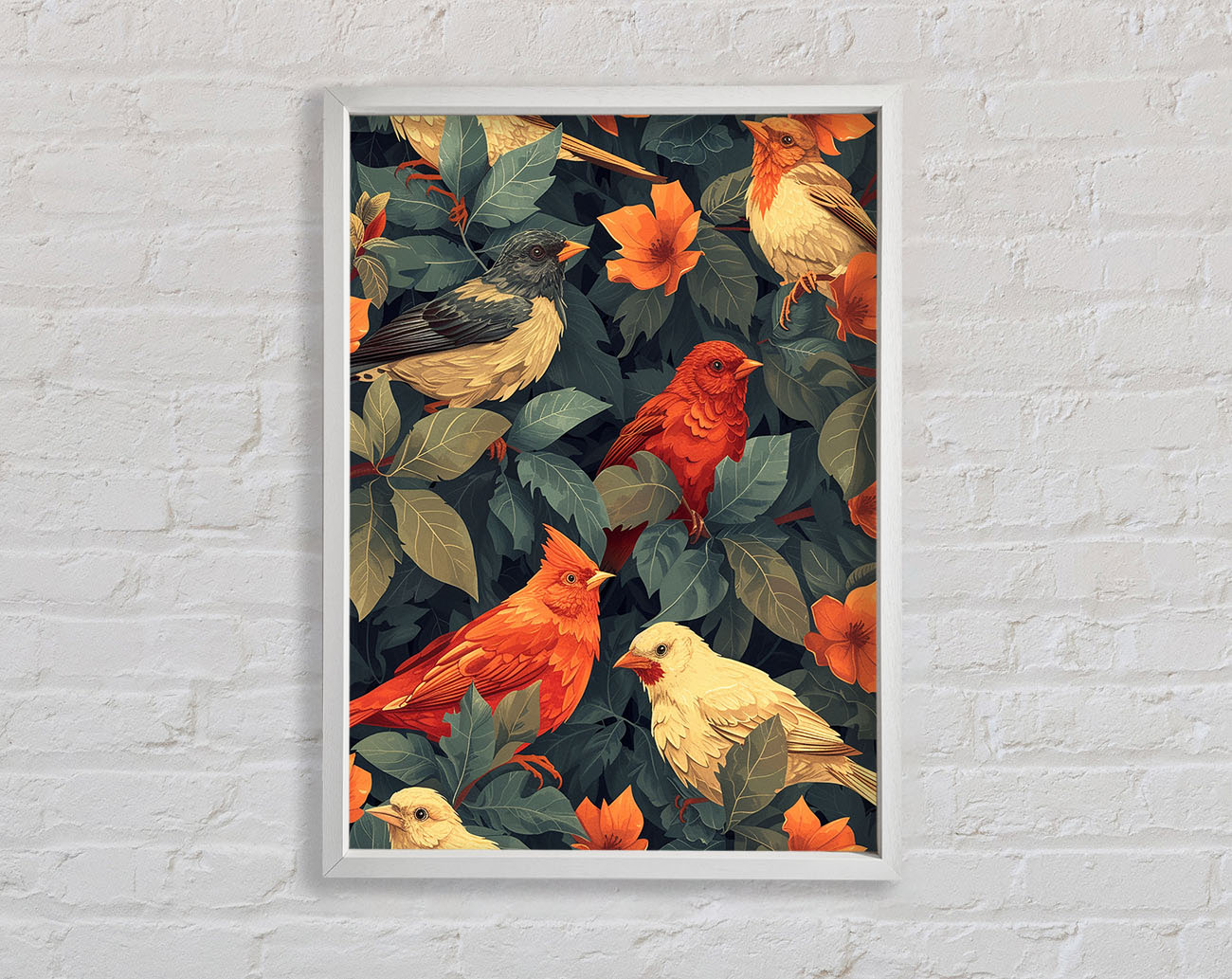 Decorative Birds Orange Framed Print