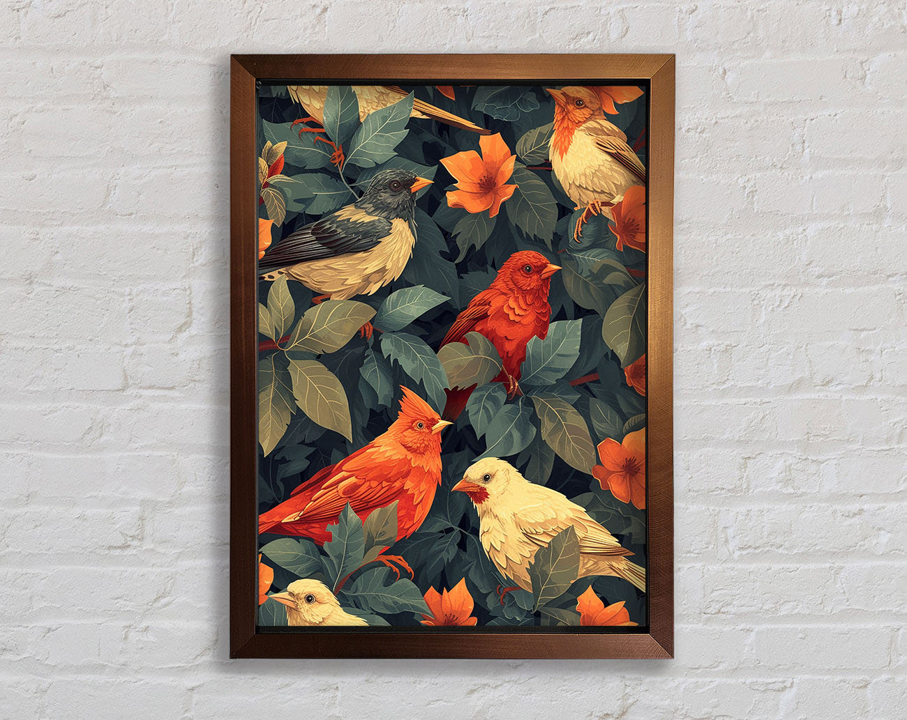 Decorative Birds Orange Framed Print