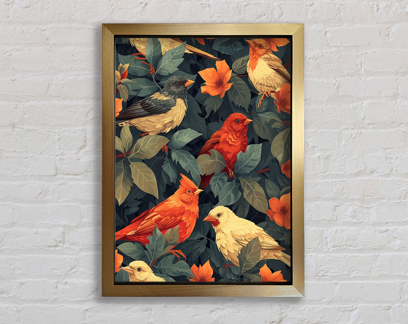 Decorative Birds Orange Framed Print
