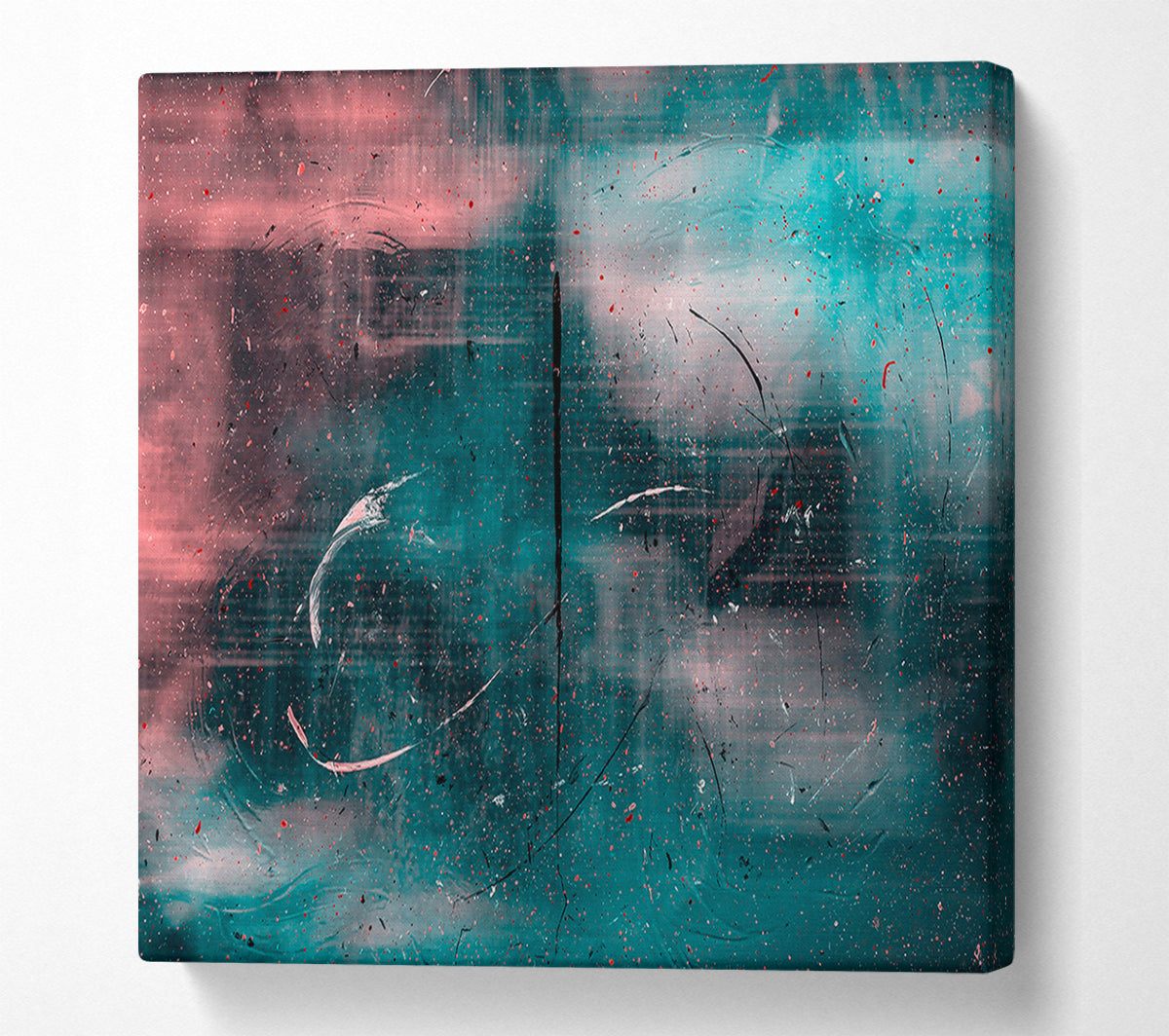Teal Abstract Scratches Canvas Wall Art