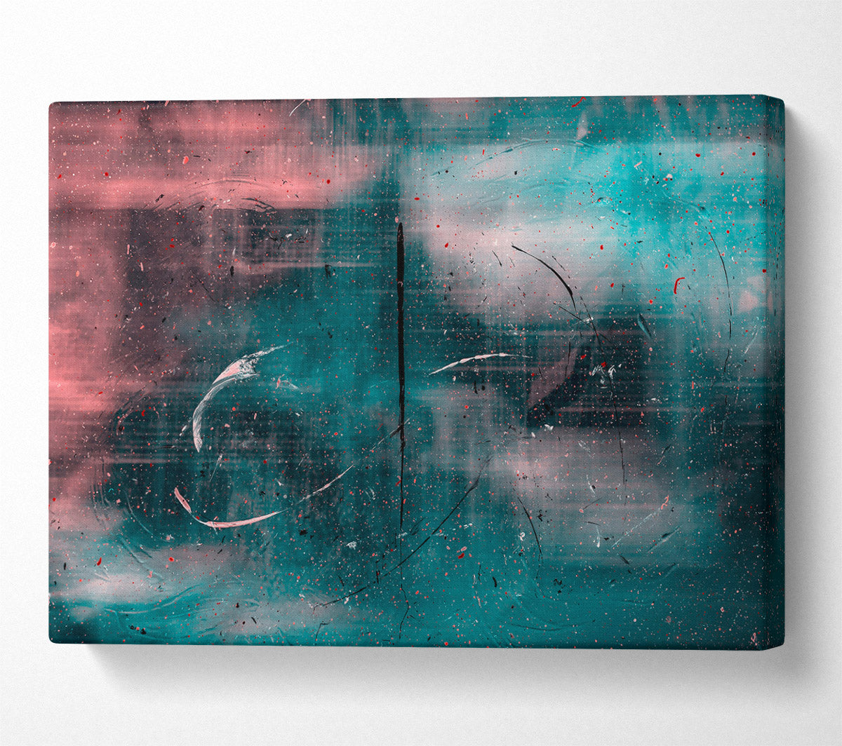 Teal Abstract Scratches Canvas Wall Art