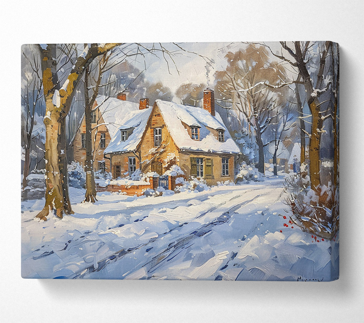 White Winter Cottage Canvas Wall Art