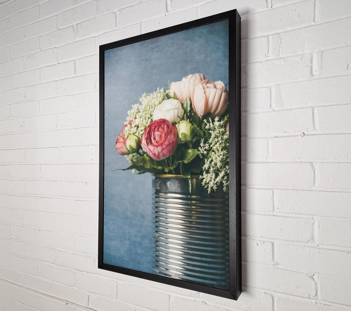 Pink Blooms In Tin Canvas Wall Art