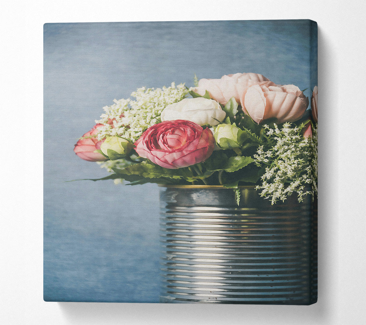 Pink Blooms In Tin Canvas Wall Art