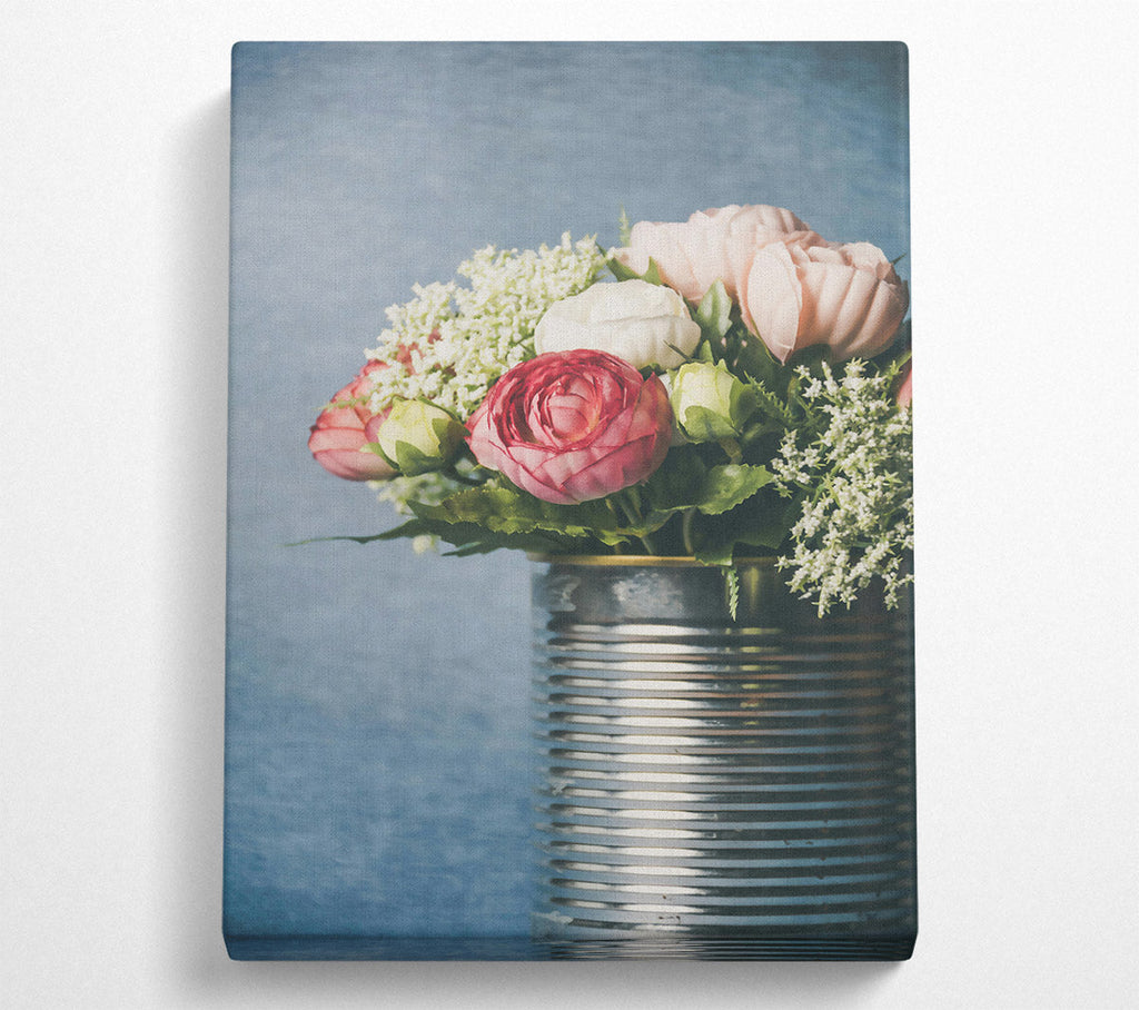 Pink Blooms In Tin Canvas Wall Art