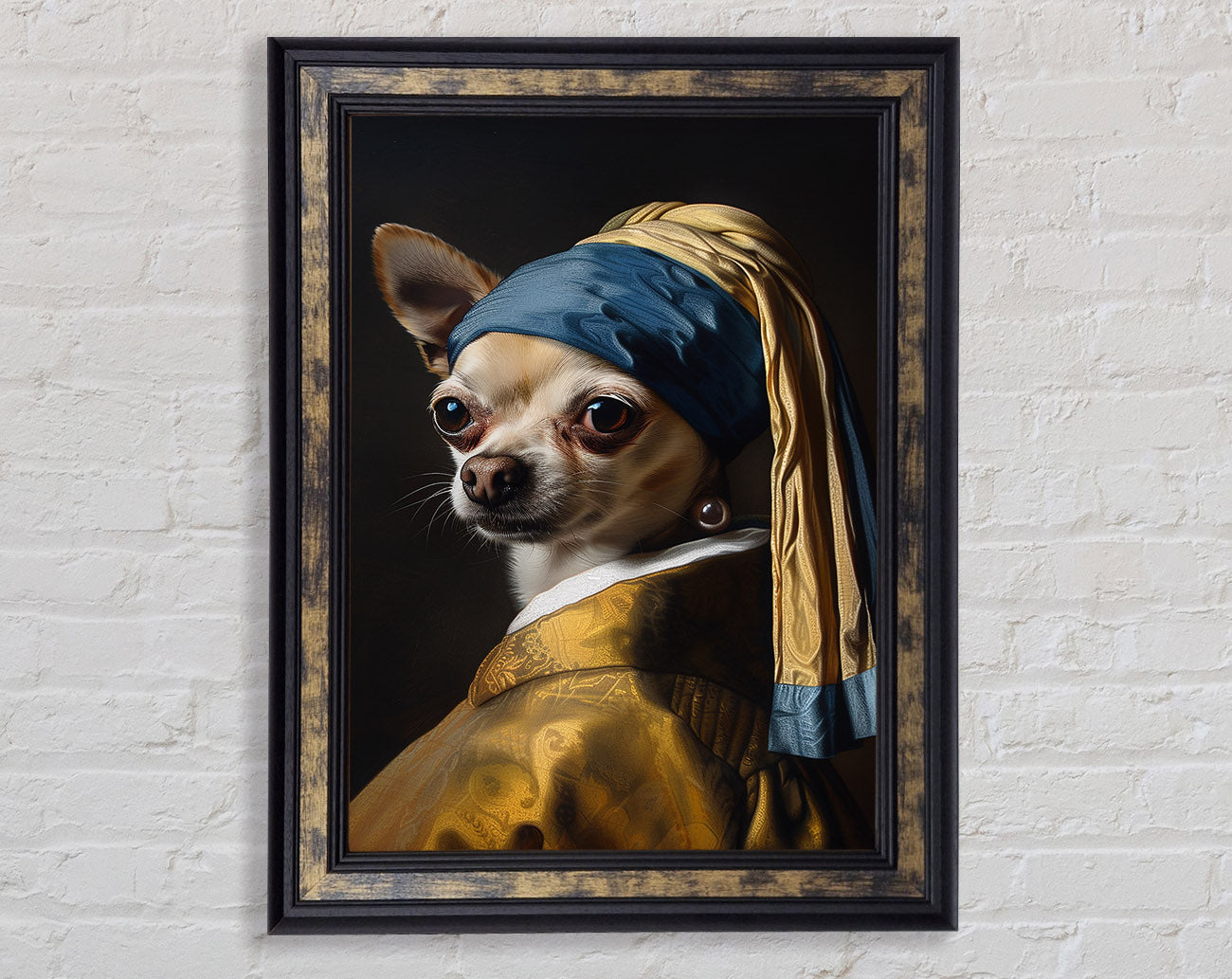 Dog With A Pearl Earring Framed Print