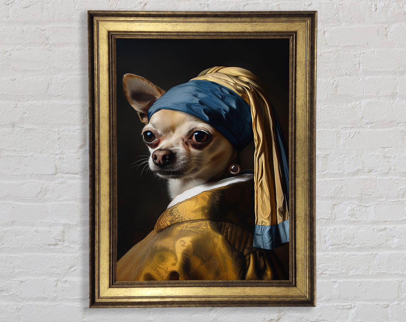 Dog With A Pearl Earring Framed Print