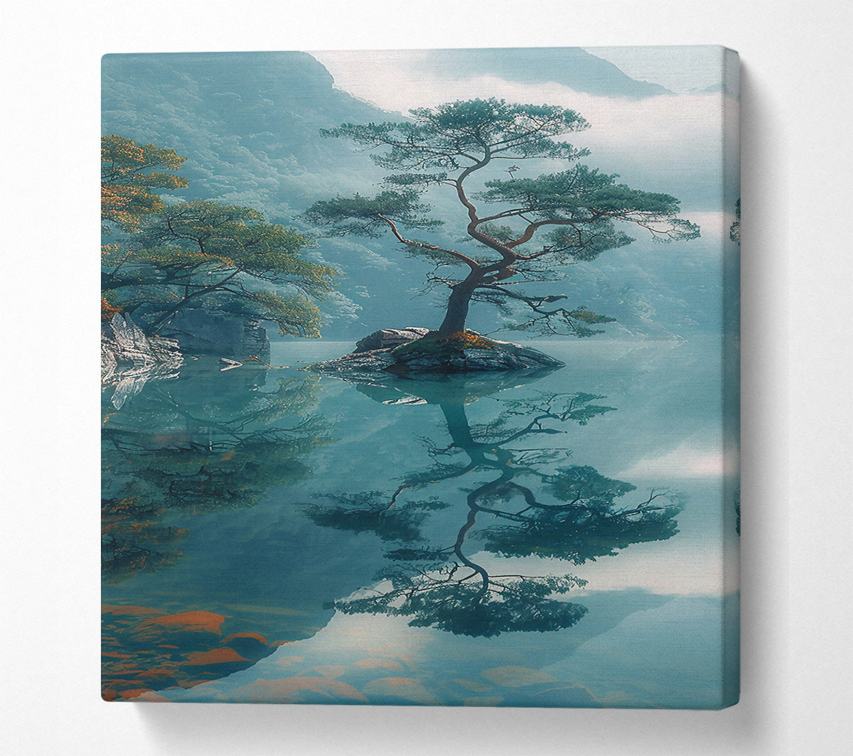 Teal Reflection In Mist Canvas Print