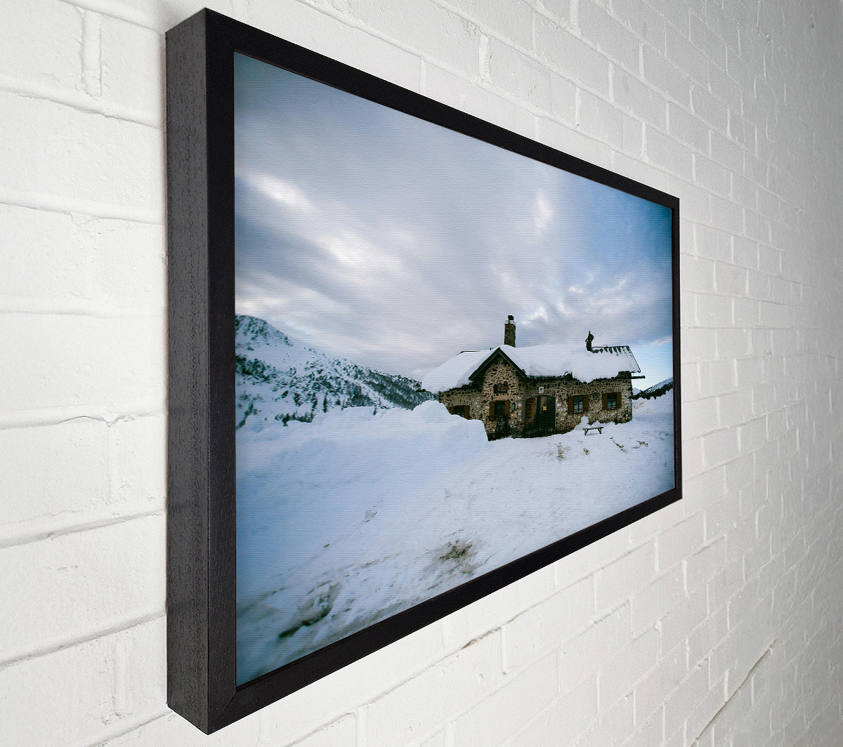 White Snowy Cabin Canvas Wall Art