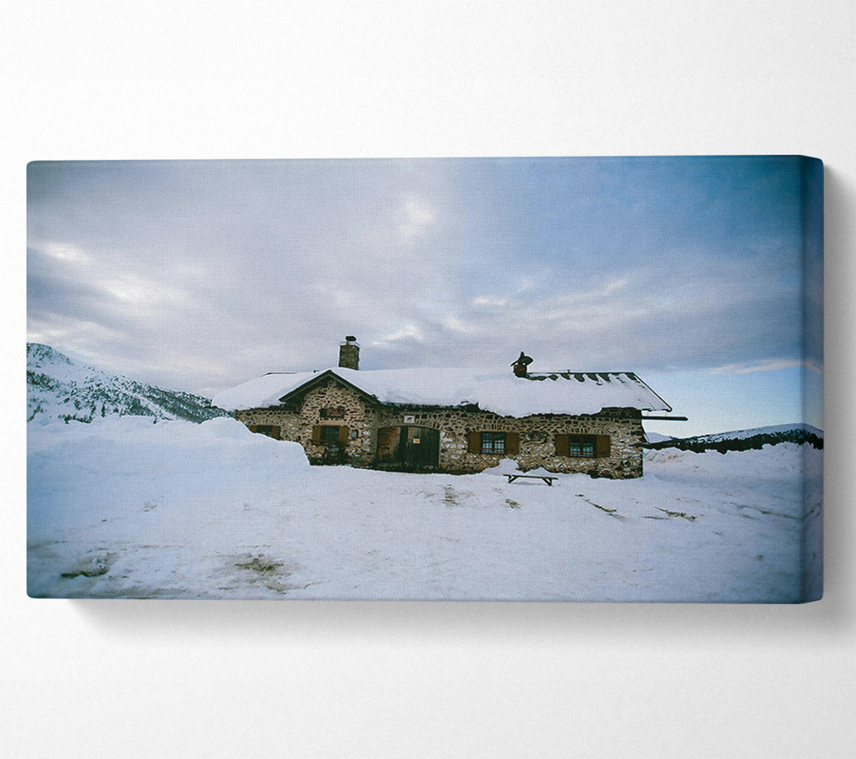 White Snowy Cabin Canvas Wall Art