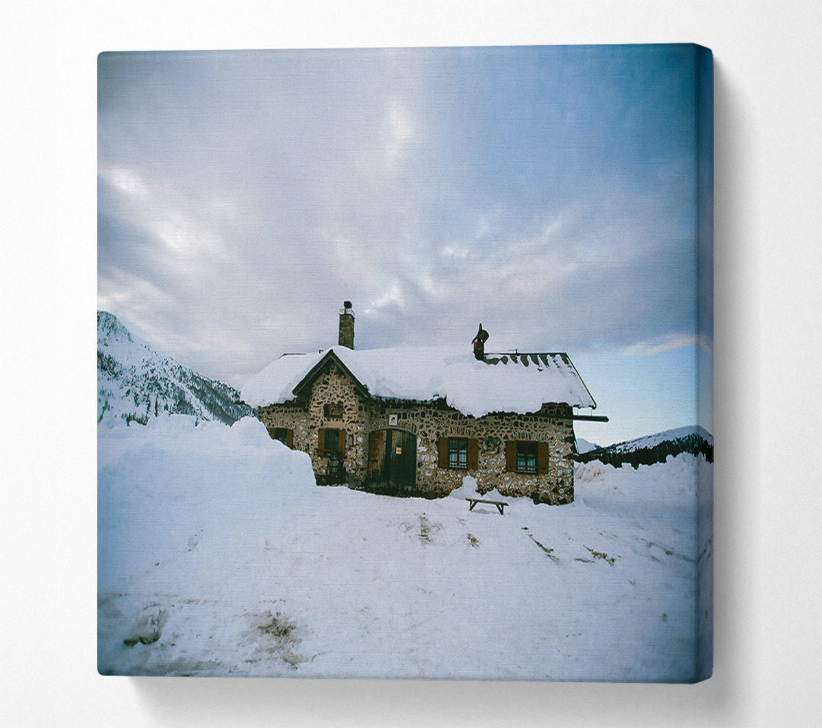 White Snowy Cabin Canvas Wall Art