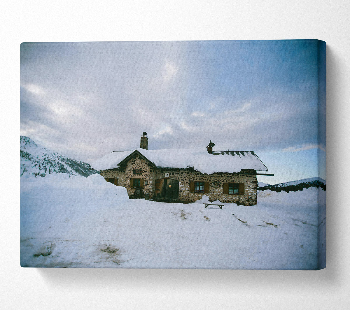 White Snowy Cabin Canvas Wall Art