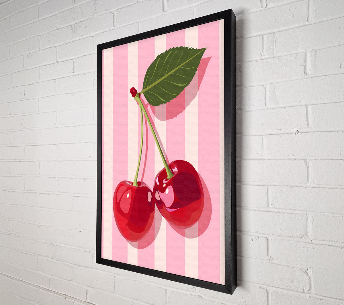 Pink Stripe Cherries Canvas Wall Art