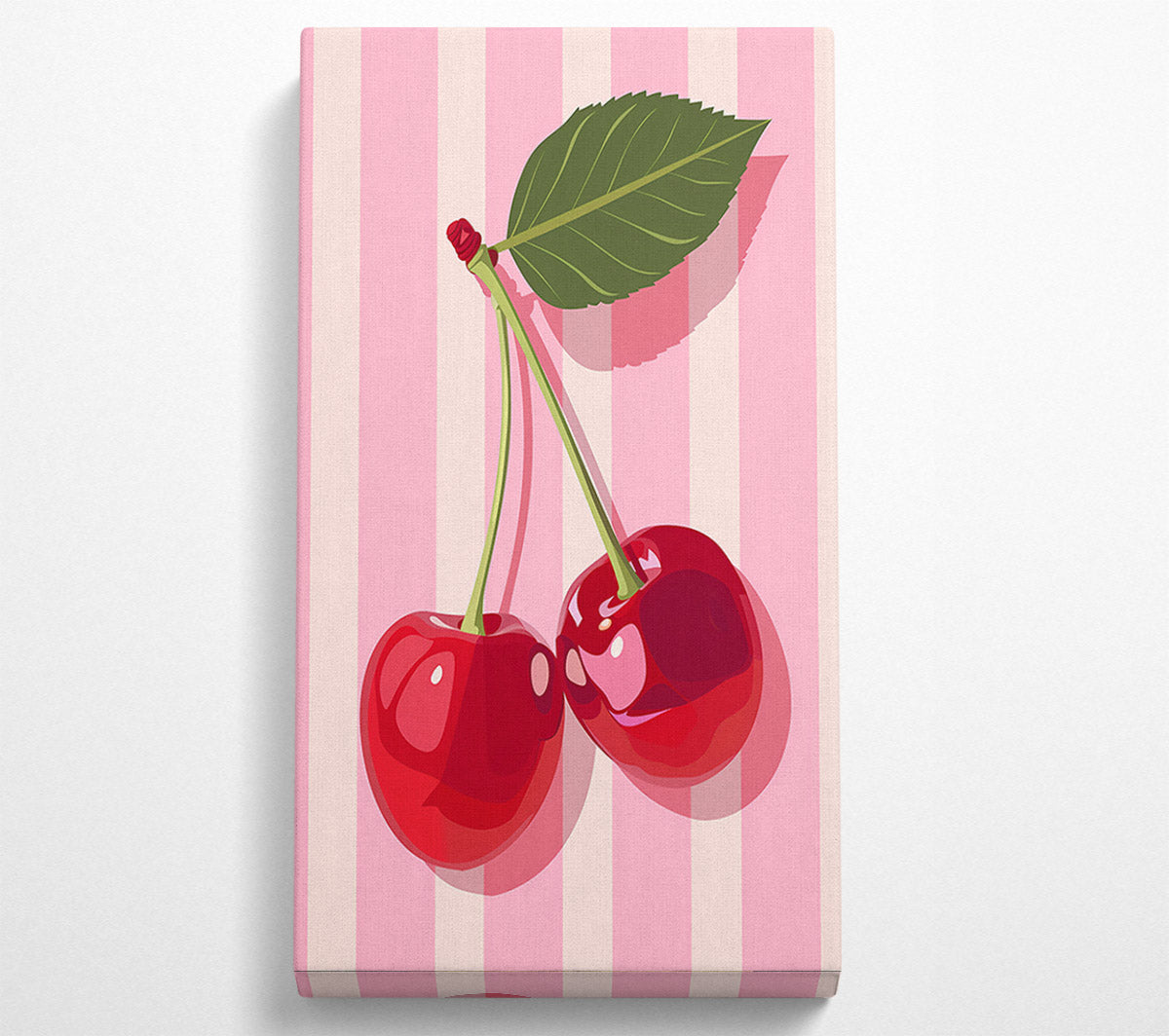 Pink Stripe Cherries Canvas Wall Art