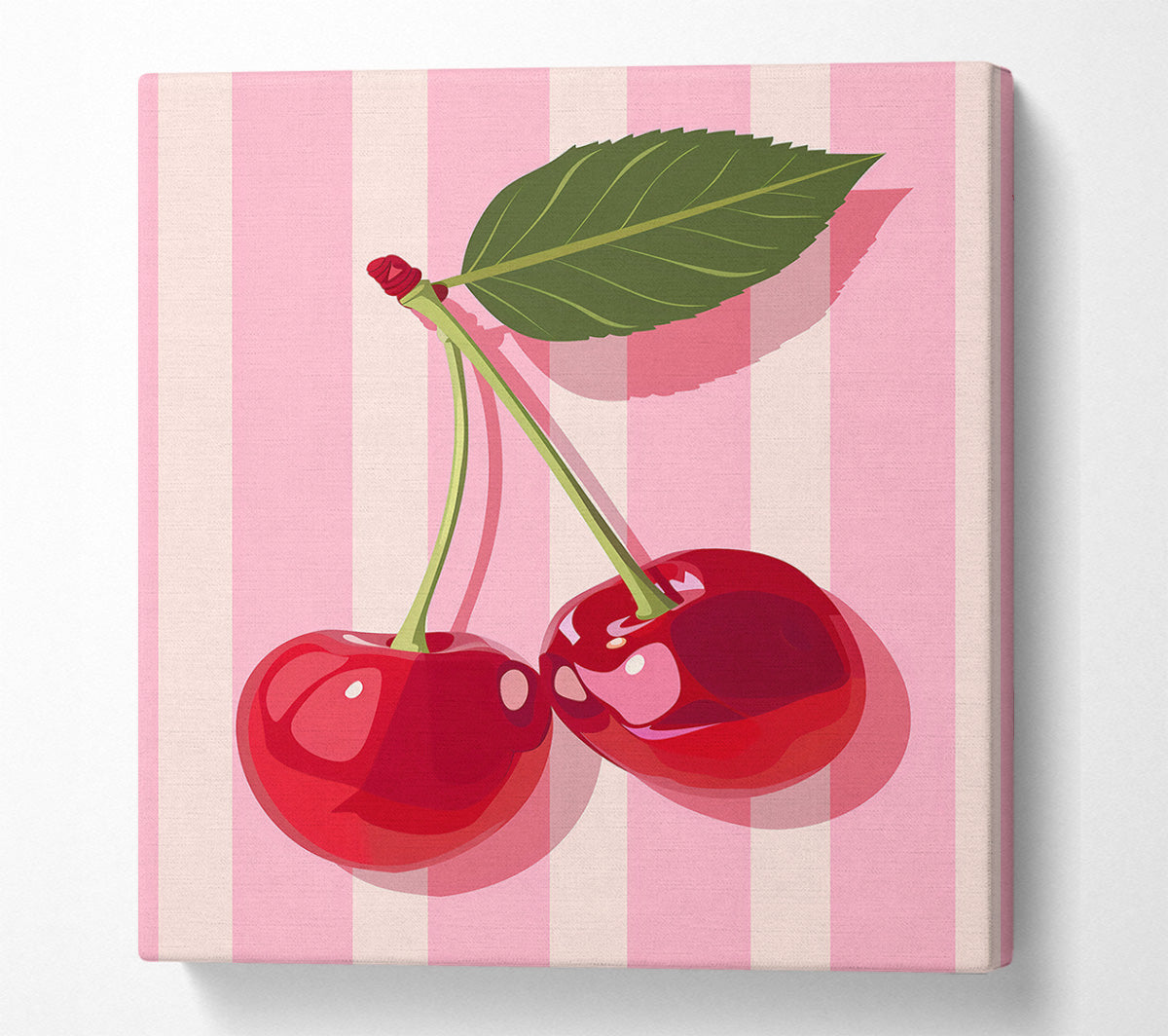 Pink Stripe Cherries Canvas Wall Art