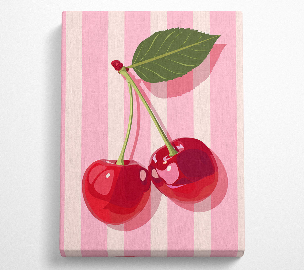 Pink Stripe Cherries Canvas Wall Art