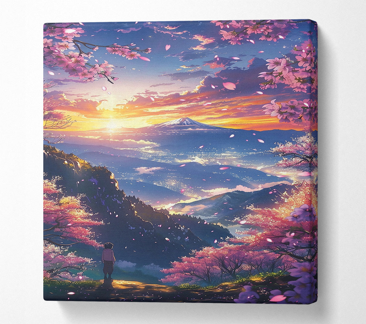Pink Sunset Mountain View Canvas Wall Art