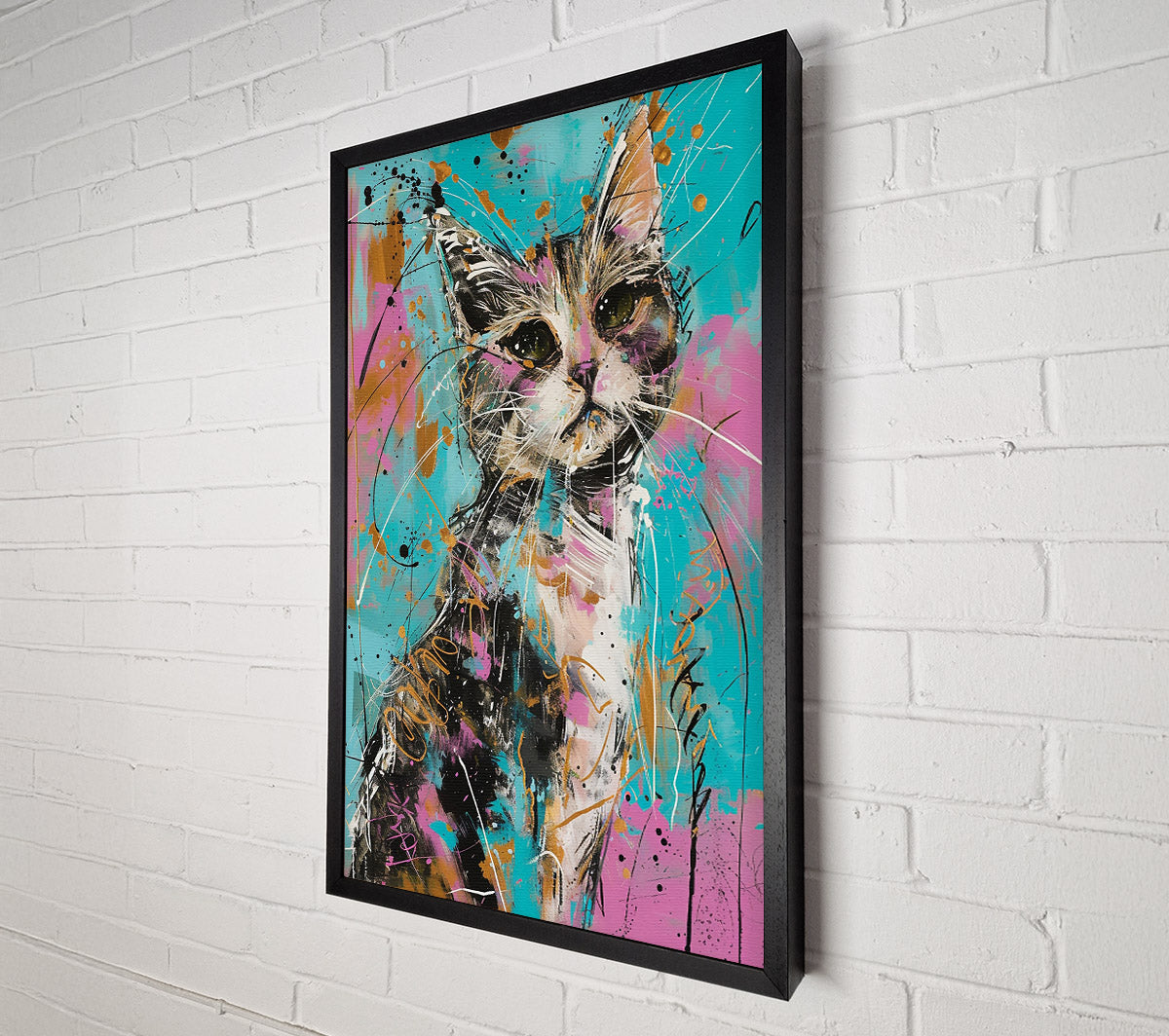 Turquoise Cat Portrait Canvas Wall Art