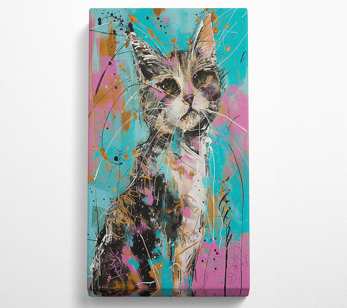 Turquoise Cat Portrait Canvas Wall Art