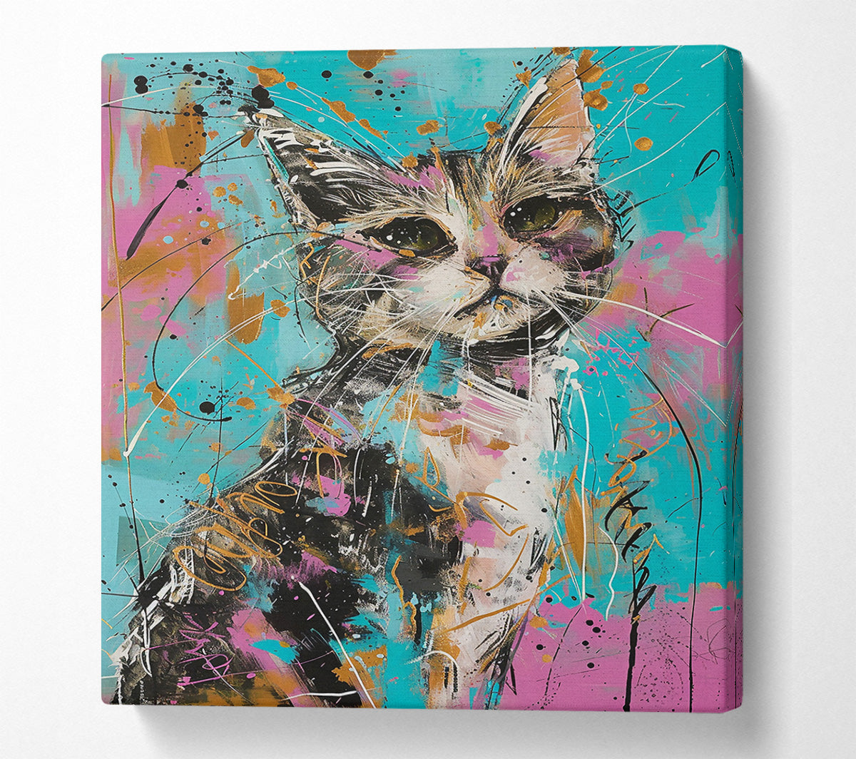 Turquoise Cat Portrait Canvas Wall Art