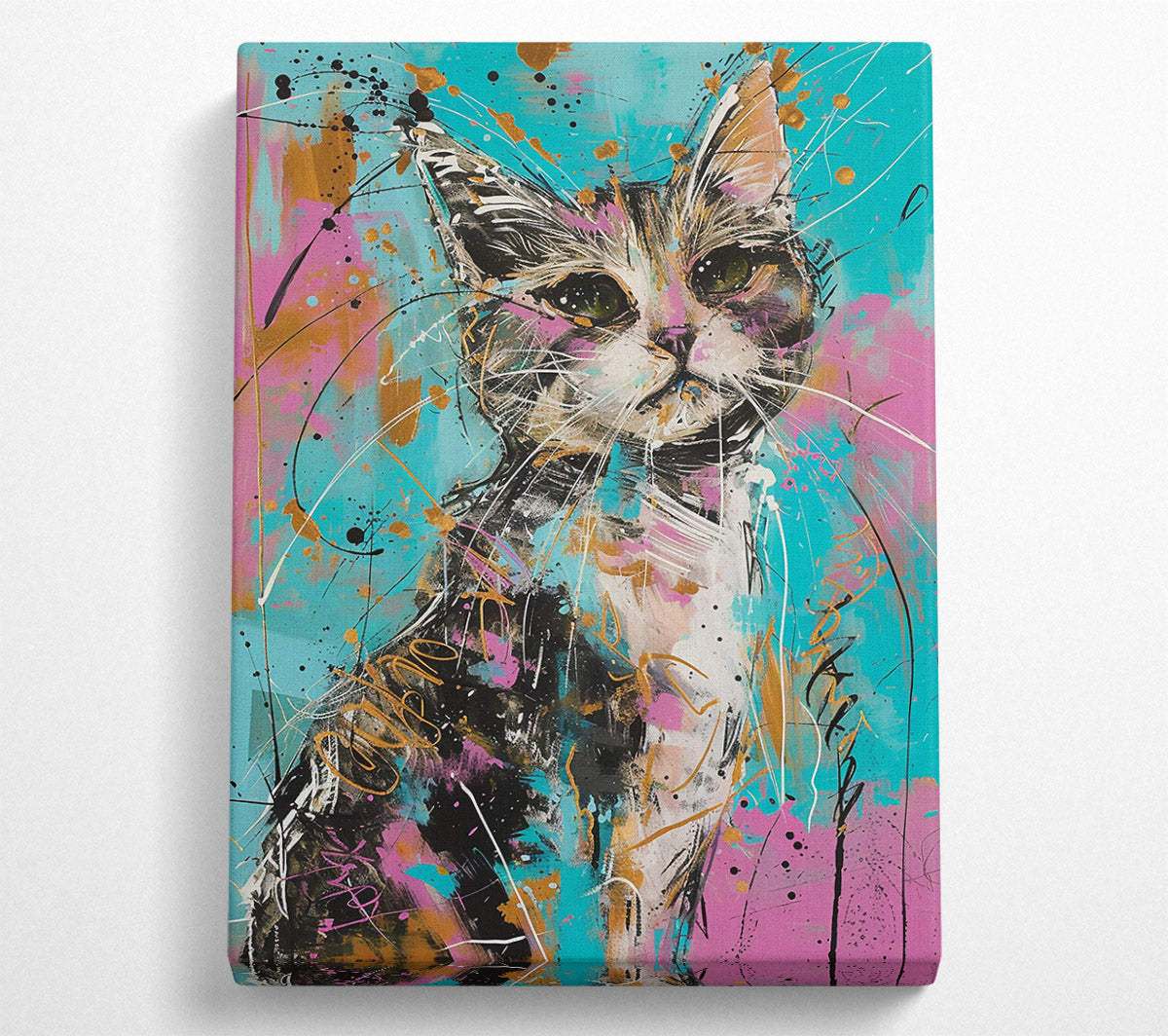Turquoise Cat Portrait Canvas Wall Art