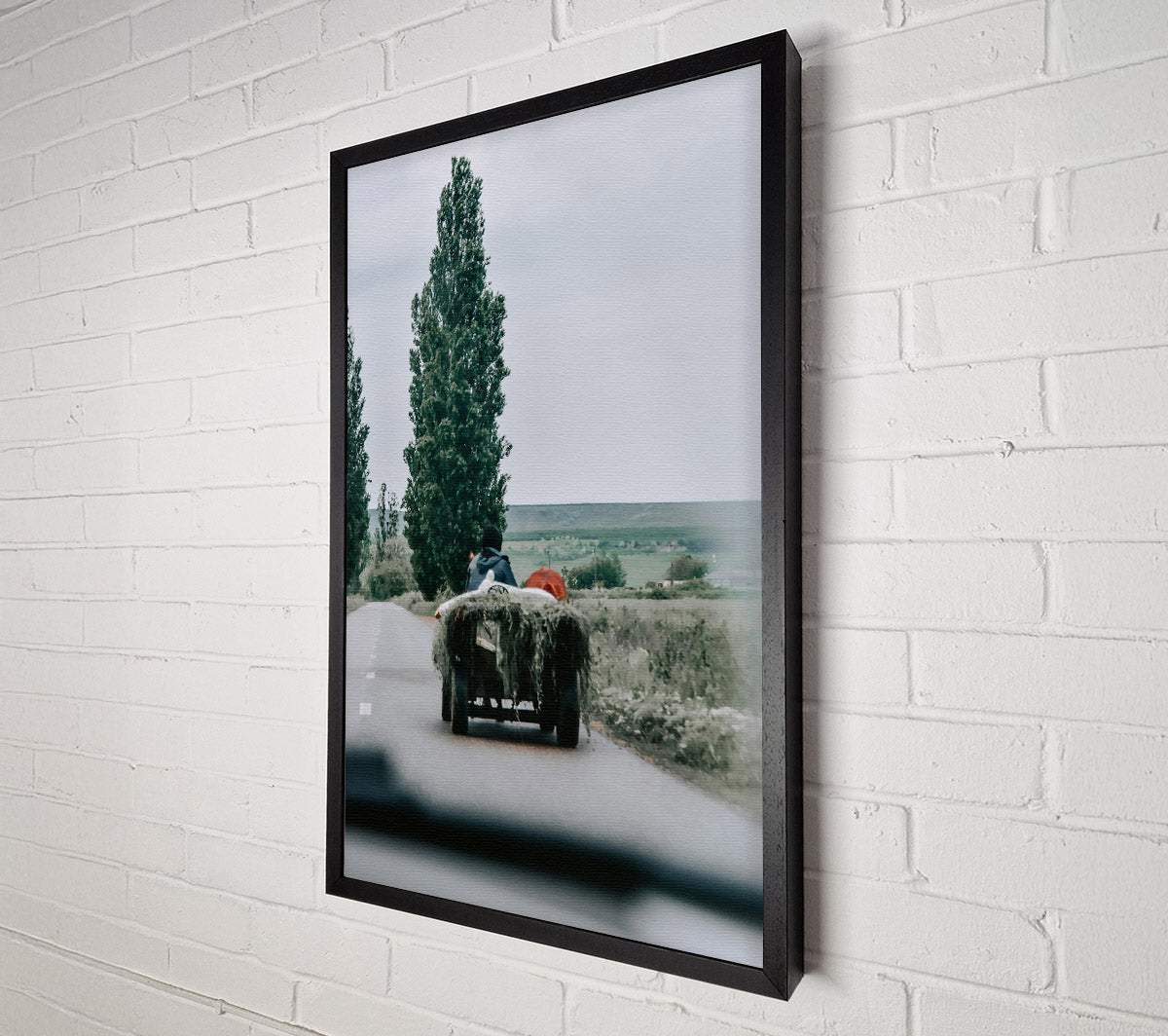 Green Hay Cart Road Canvas Print