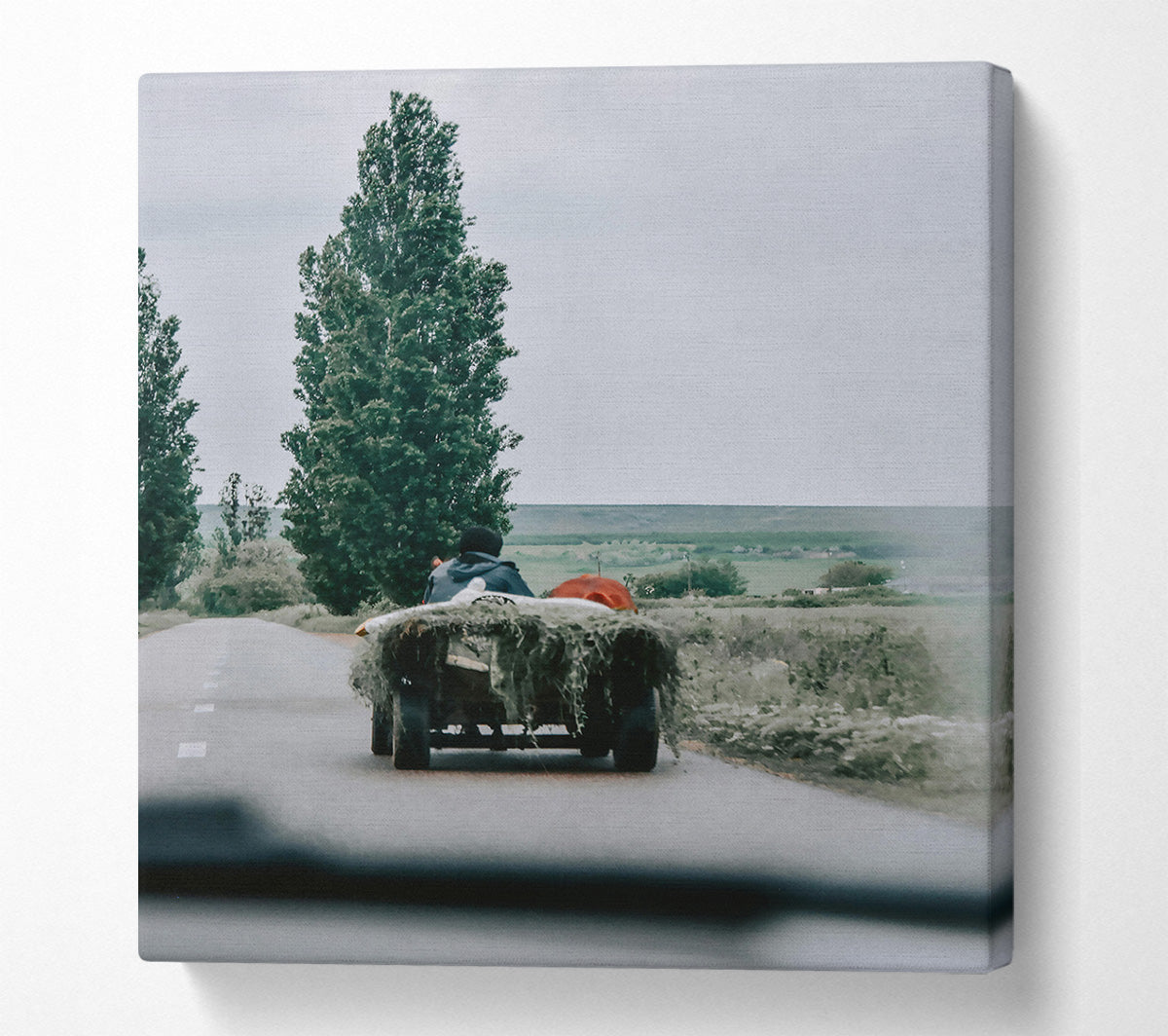 Green Hay Cart Road Canvas Print