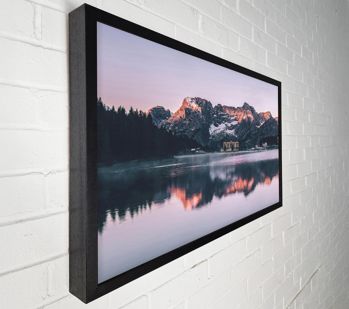 Pink Sky Mountain Reflection Canvas Wall Art
