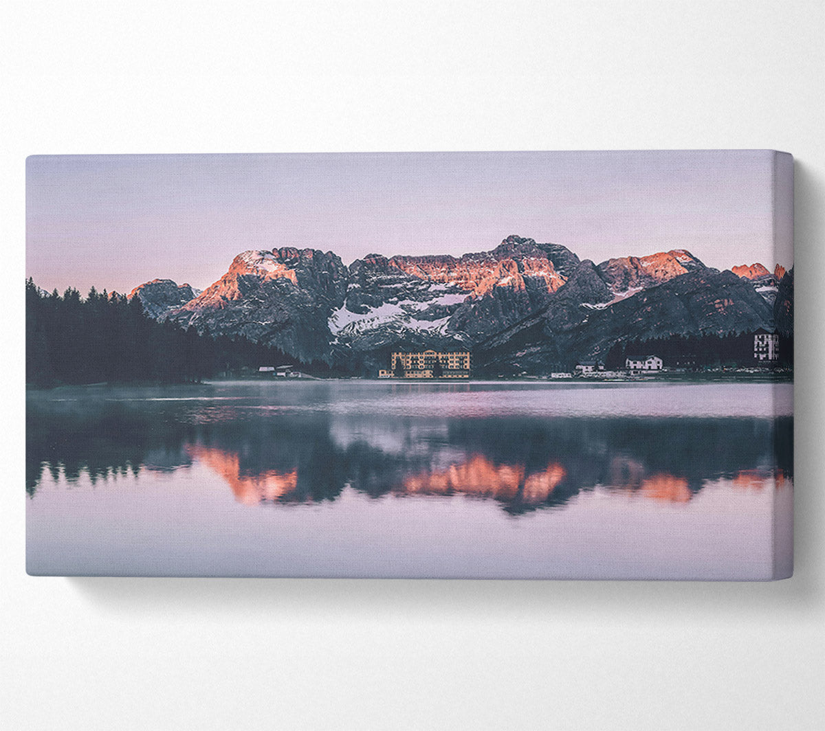 Pink Sky Mountain Reflection Canvas Wall Art