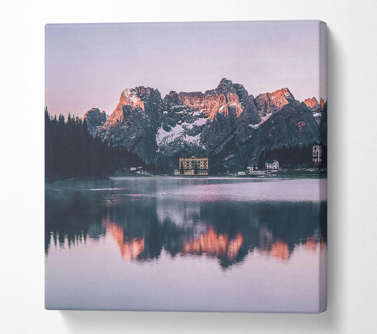 Pink Sky Mountain Reflection Canvas Wall Art