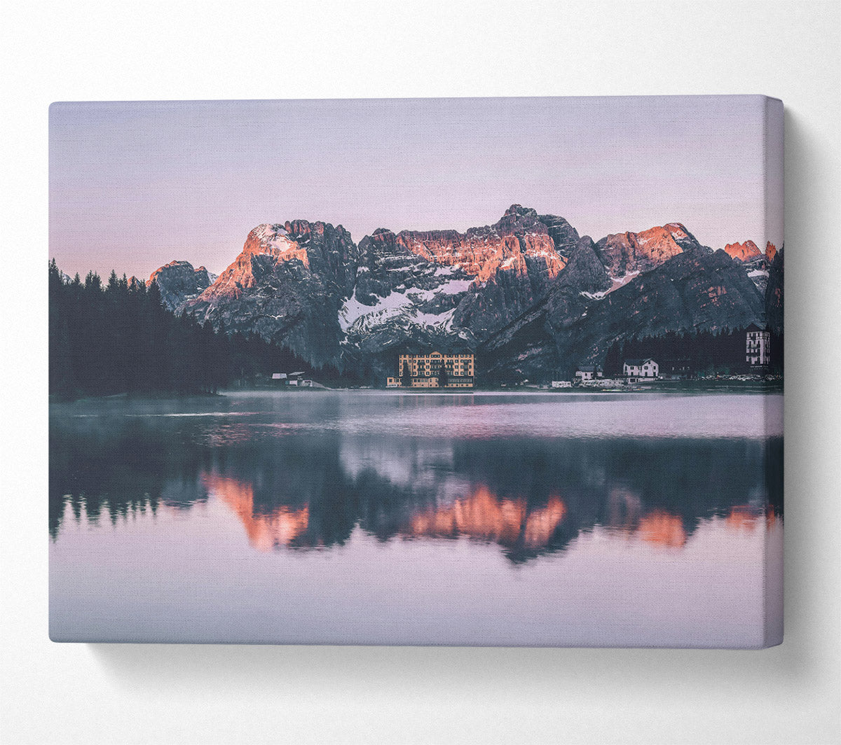 Pink Sky Mountain Reflection Canvas Wall Art