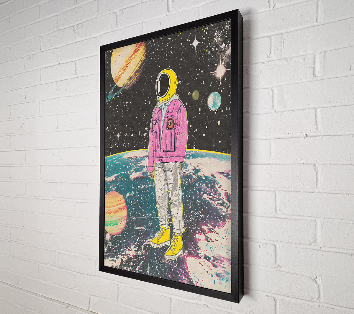 Pink Astronaut In Space Canvas Wall Art