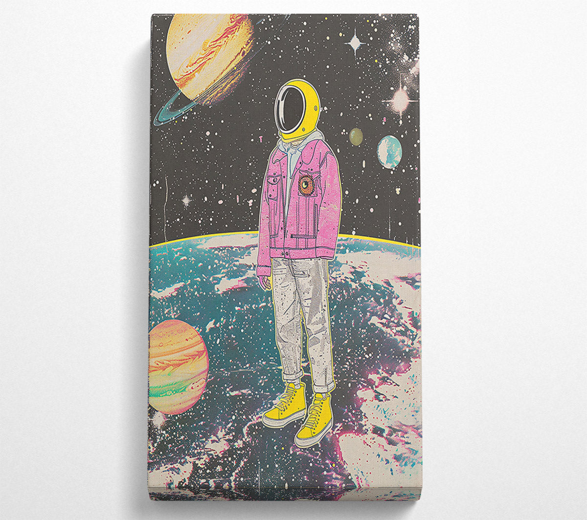 Pink Astronaut In Space Canvas Wall Art