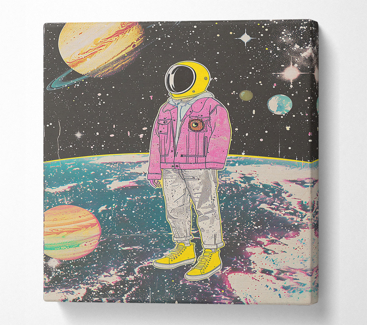 Pink Astronaut In Space Canvas Wall Art