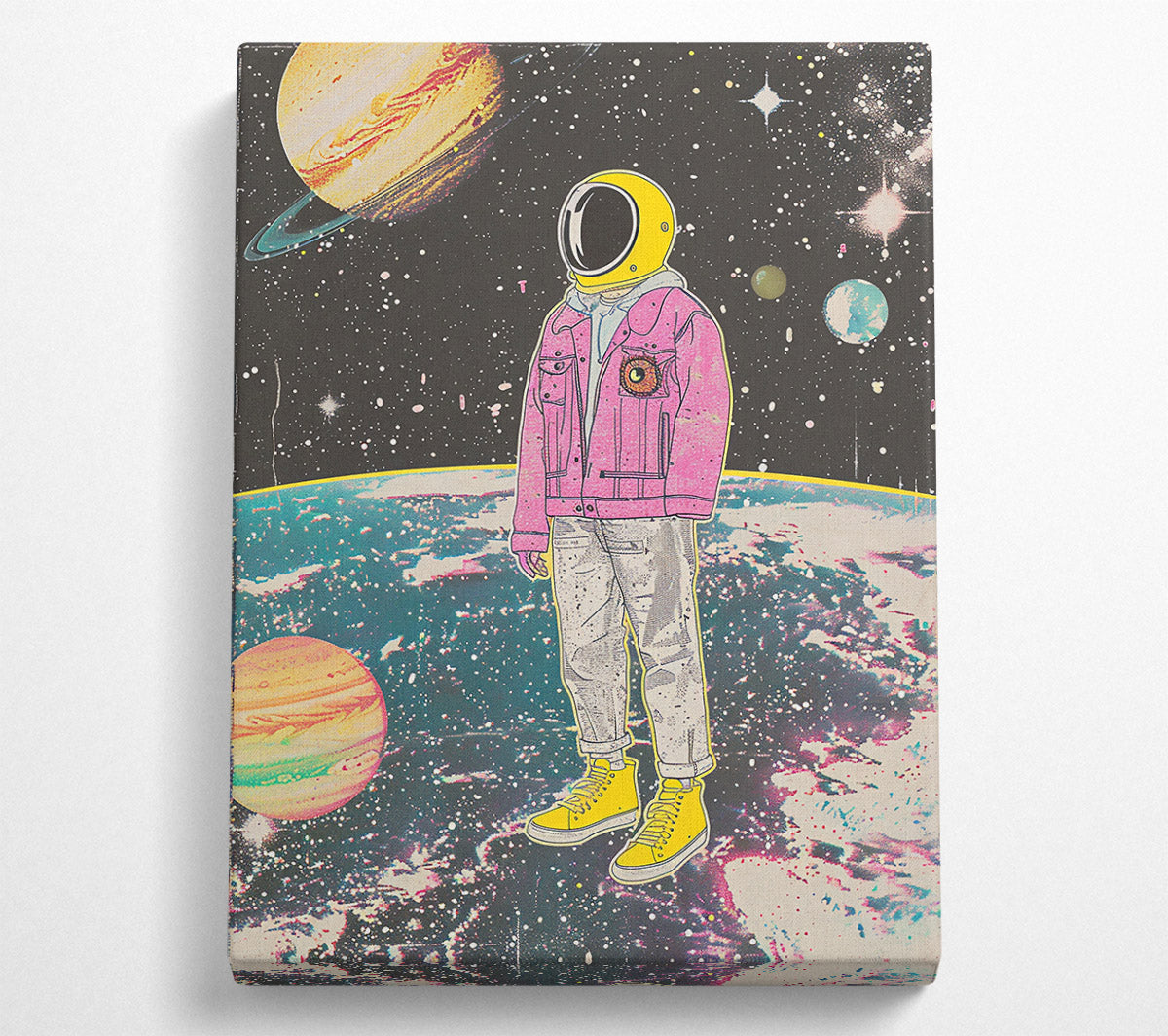 Pink Astronaut In Space Canvas Wall Art