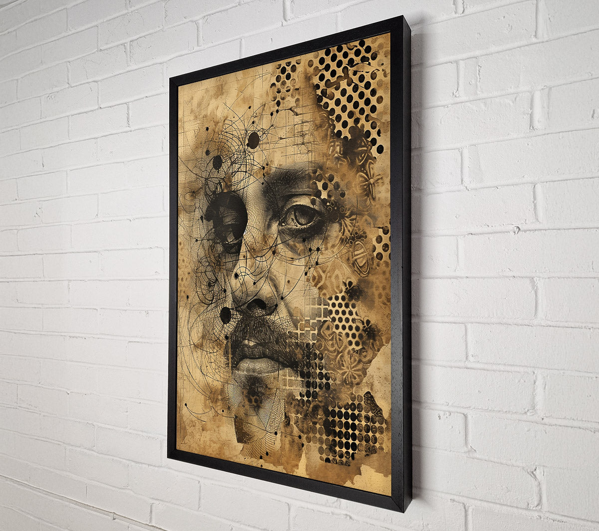Sepia Web Of Lines Canvas Wall Art