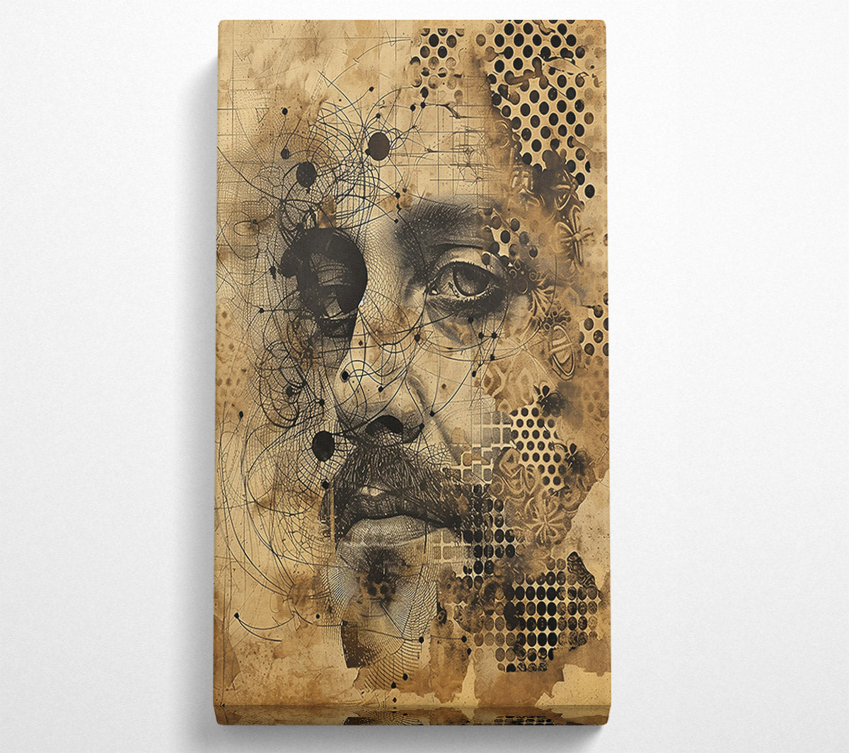 Sepia Web Of Lines Canvas Wall Art