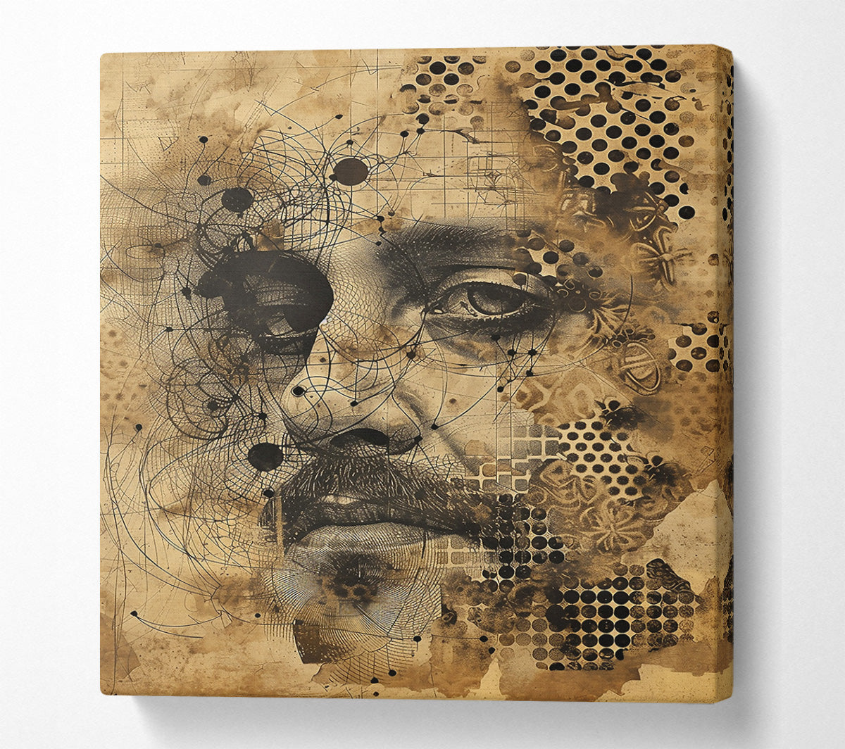Sepia Web Of Lines Canvas Wall Art