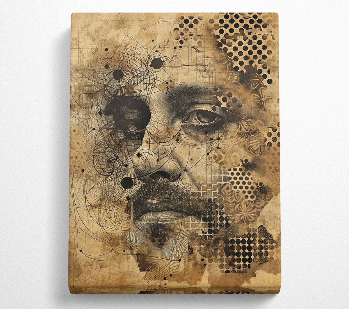 Sepia Web Of Lines Canvas Wall Art