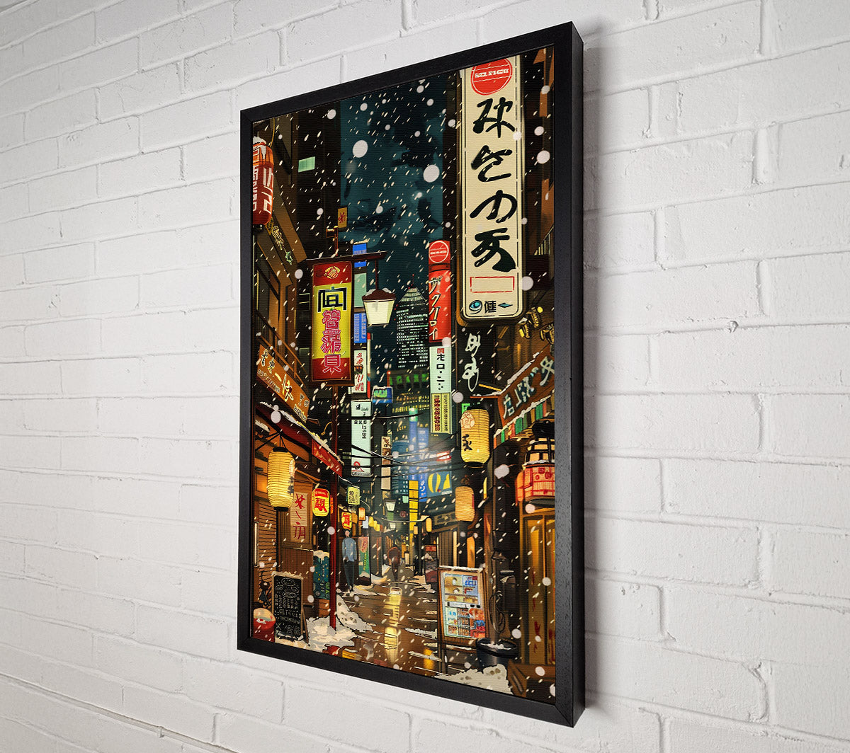 Red Lanterns In Snowfall Canvas Wall Art