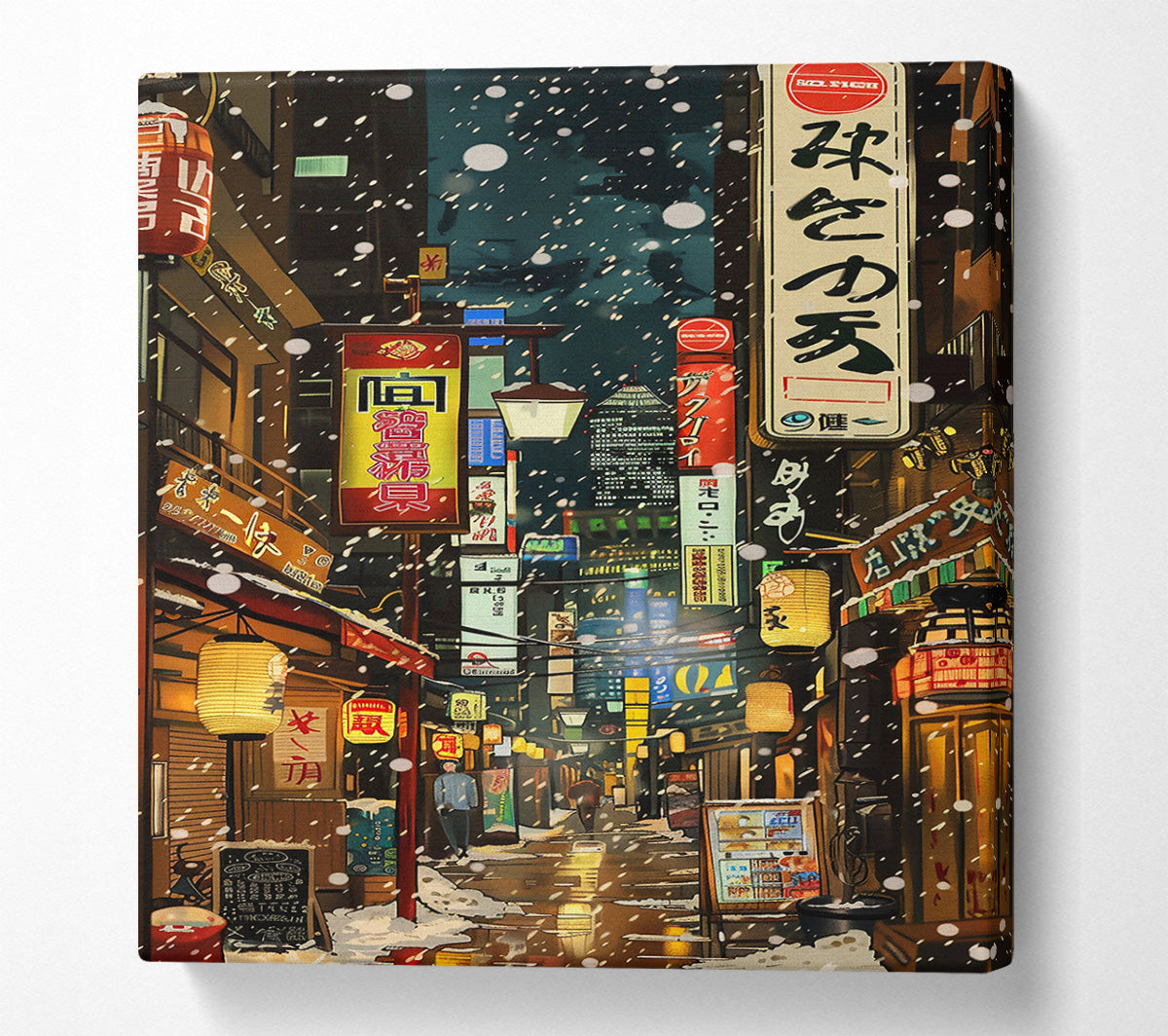 Red Lanterns In Snowfall Canvas Wall Art