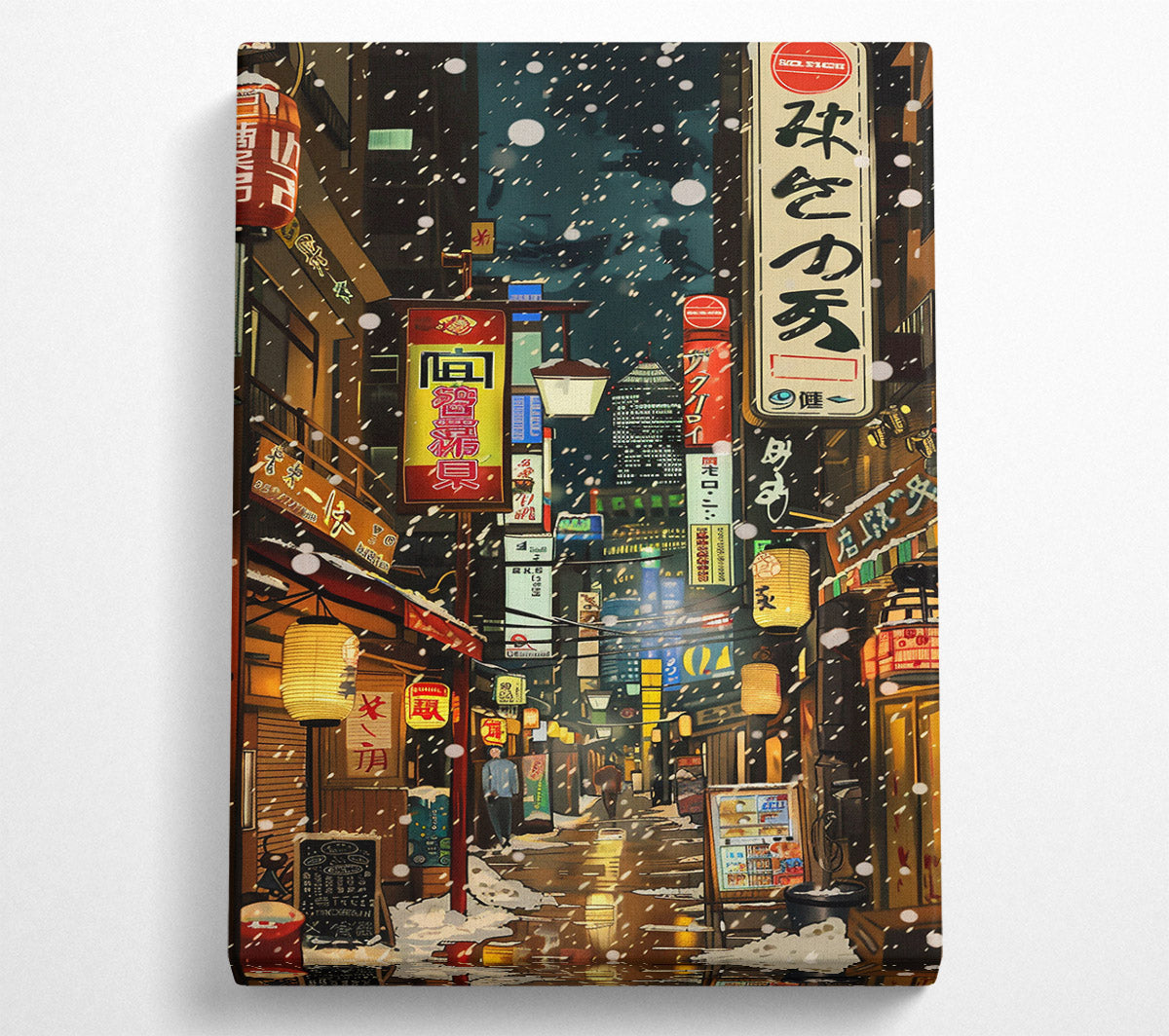 Red Lanterns In Snowfall Canvas Wall Art