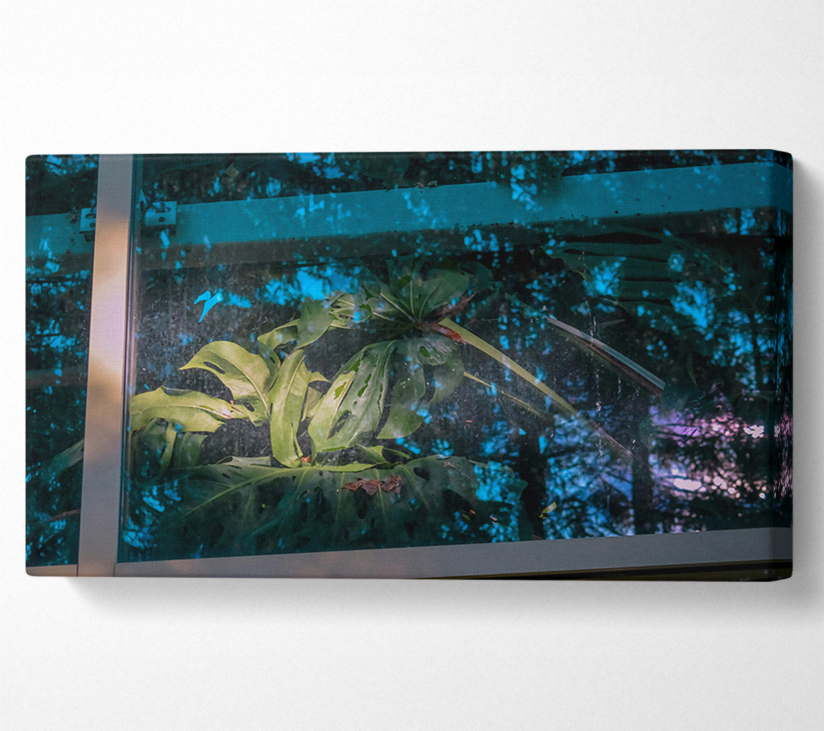 Teal Windowpane Jungle Canvas Art