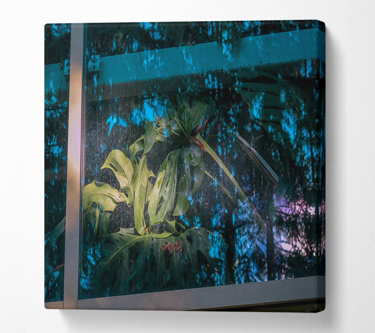 Teal Windowpane Jungle Canvas Art
