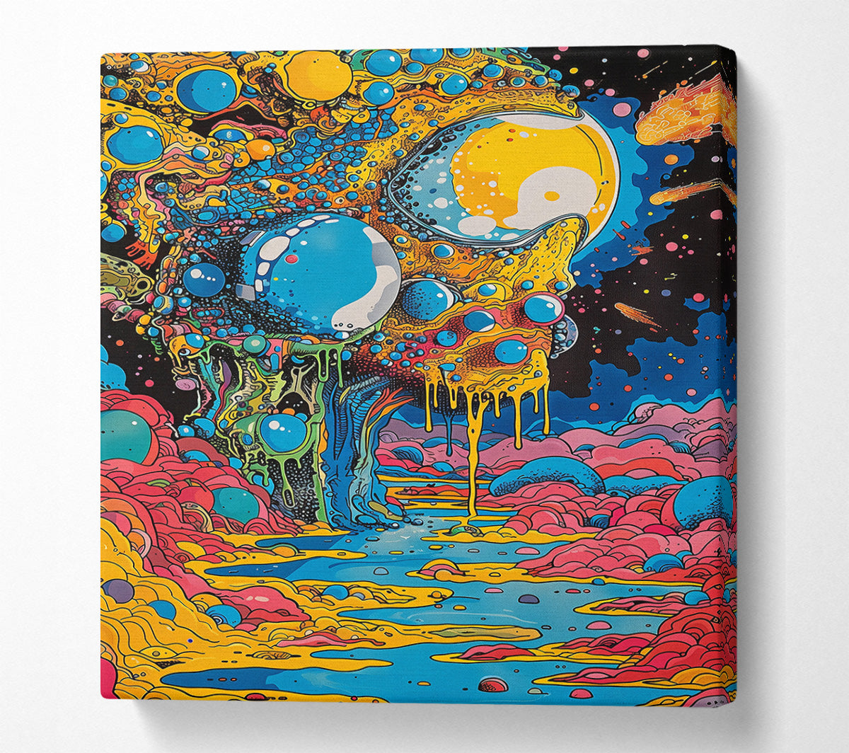 Yellow Cosmic Drip Canvas Wall Art
