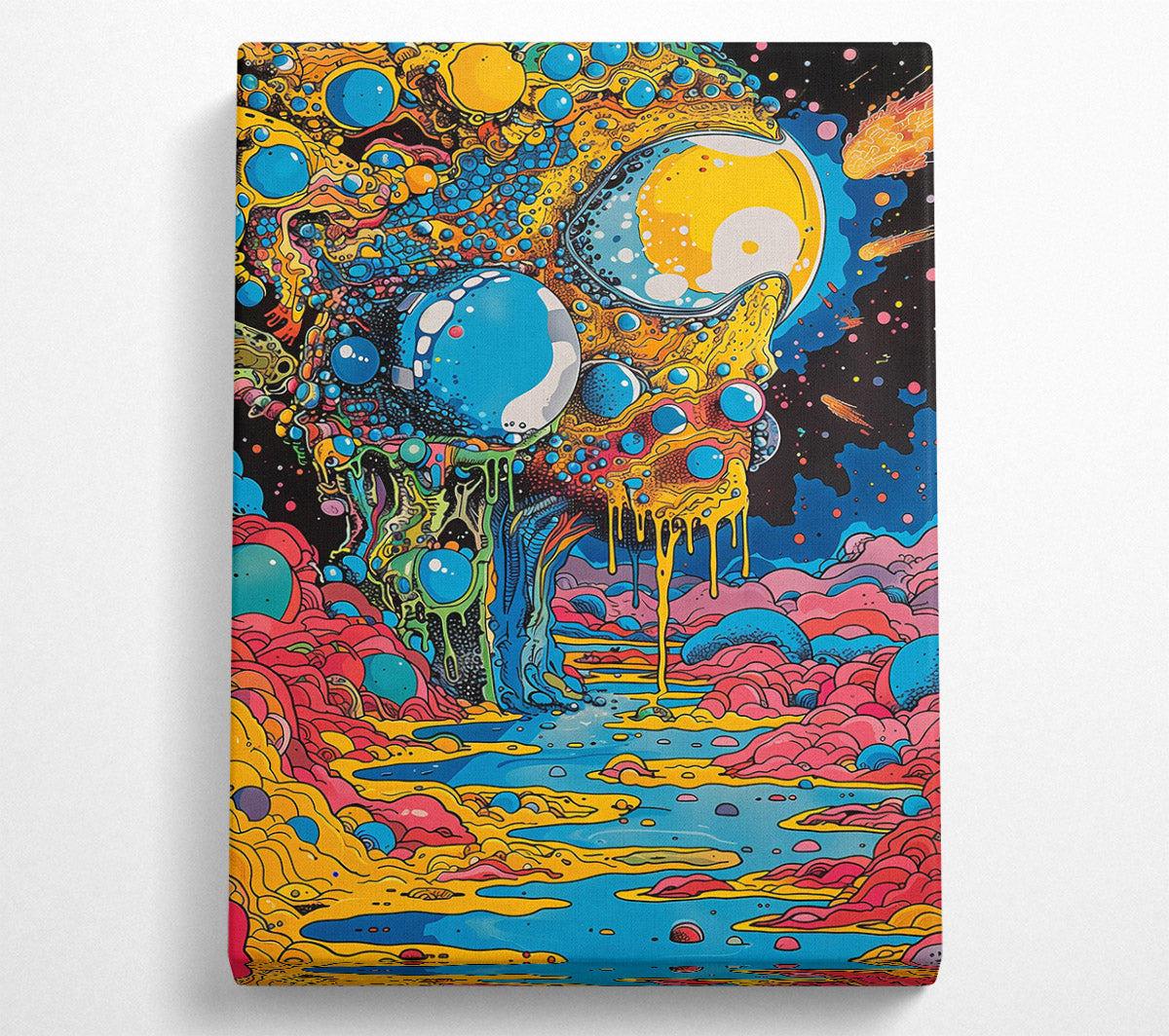 Yellow Cosmic Drip Canvas Wall Art