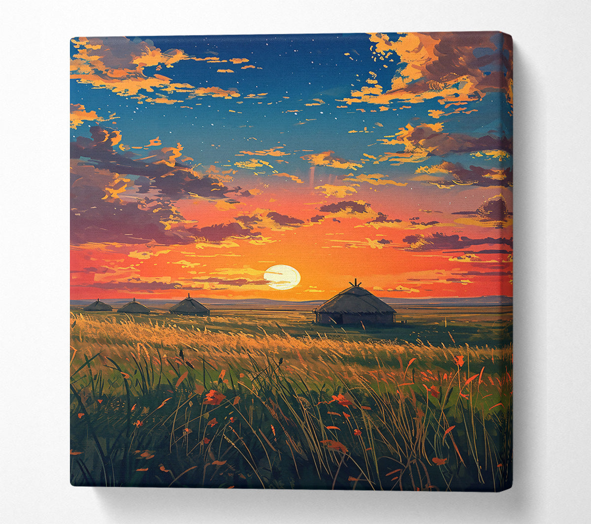Orange Sunset Fields Canvas Print