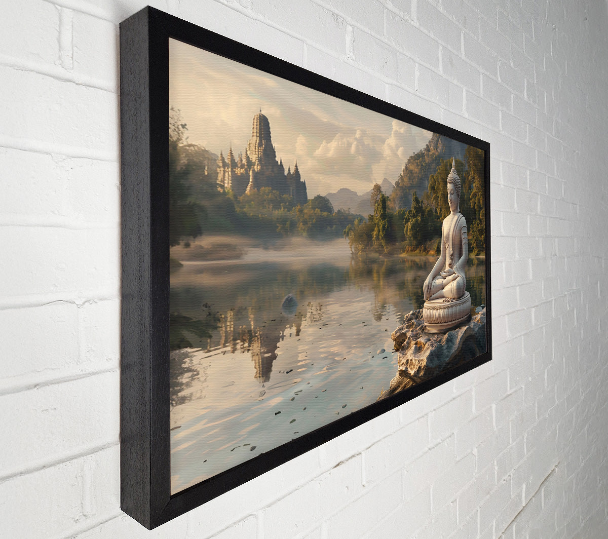 White Buddha By The Lake Canvas Wall Art